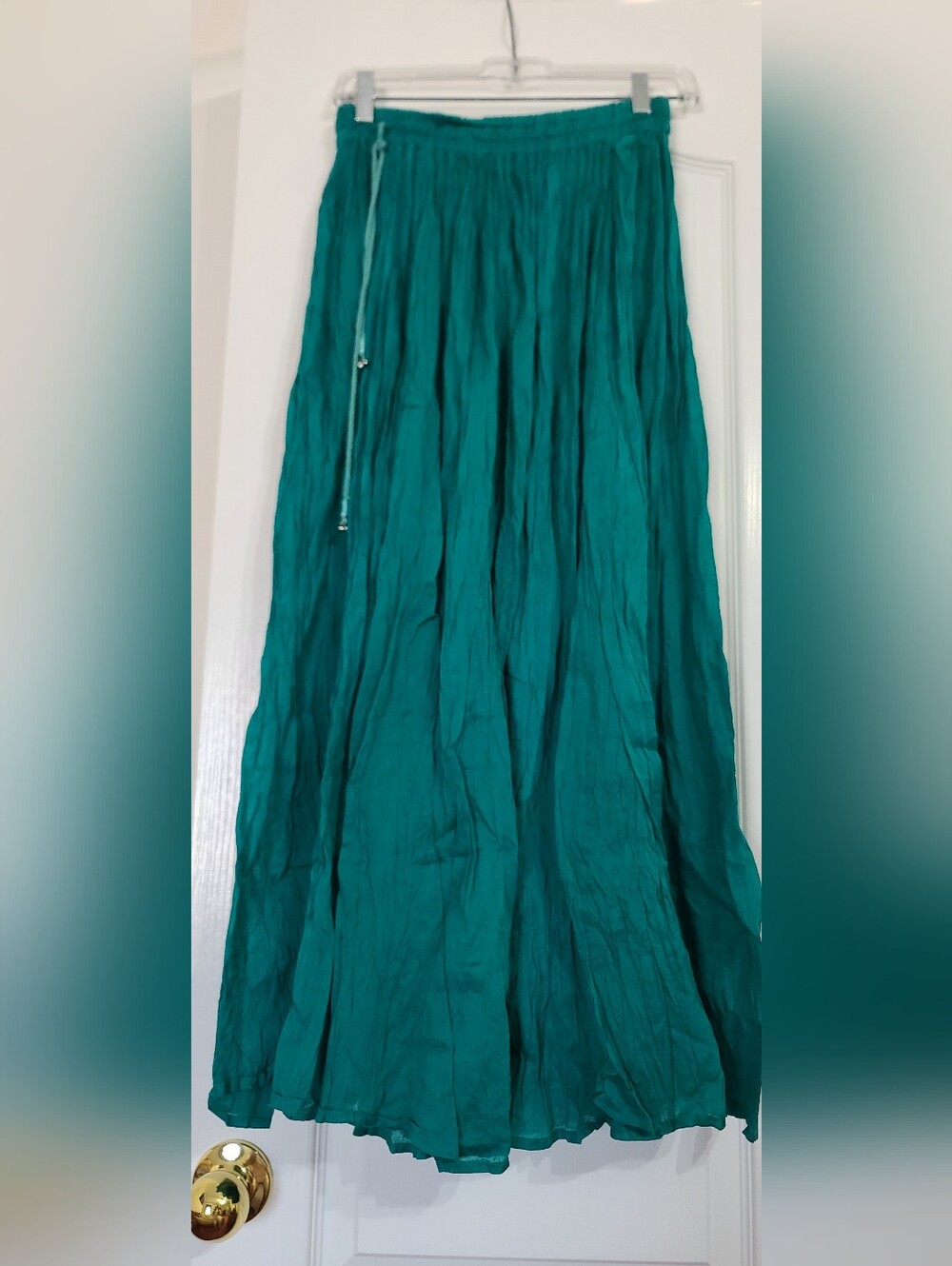 Women's Teal Crinkled Maxi Skirt with Tie Waist